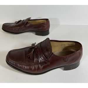 French Shriner Mens Shoes Burgundy Leather Loafers Tassels 11 M Vtg 50s Flagship